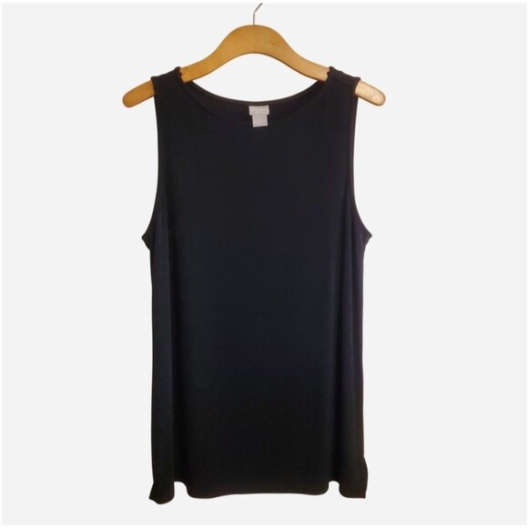 Chico's Tops - Chicos Travelers Black Slinky ribbed Tank Top Size 2 12/14 Classic Minimal casua